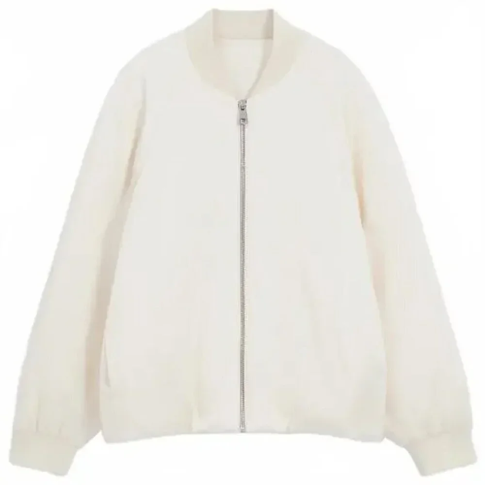 New Mango Selection Collection Quilted Satin Ecru Bomber Jacket 57006024 Med NWT